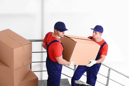 Packed moving boxes ready for removals in Upperclapton